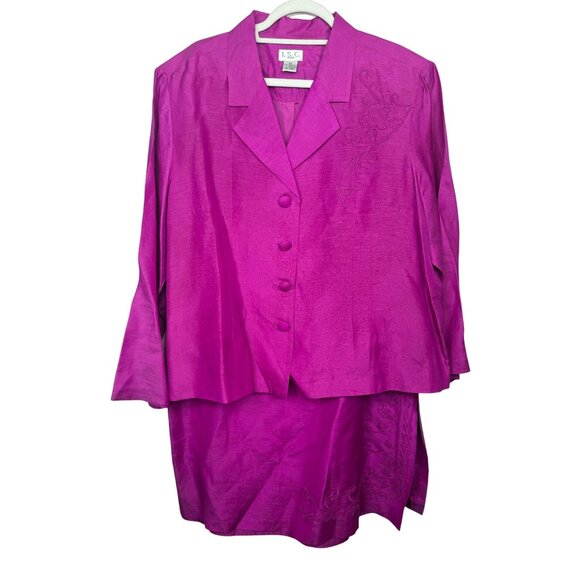 ISC Fuchsia Silk Linen Blend Skirt Suit 2 Piece Plus Size 2X - Picture 1 of 12